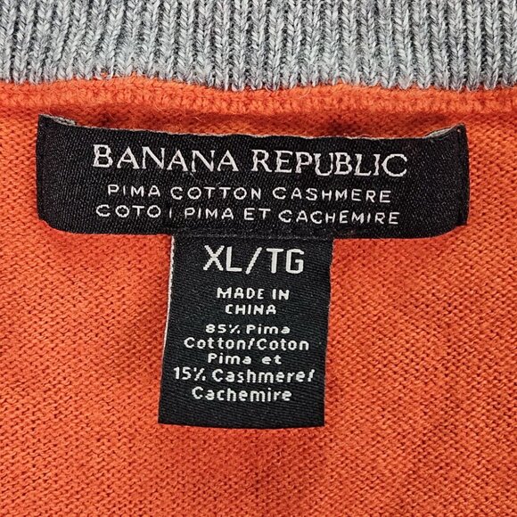 Banana Republic Pima Cotton Cashmere Sweater Orange 1/4 Zip Long Sleeve Mens XL - Picture 5 of 10